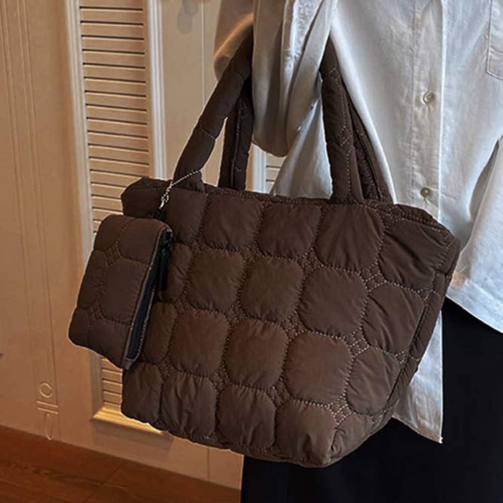 (NWT) Plain Quilted Nylon Puff Tote Bag - Picture 3 of 12